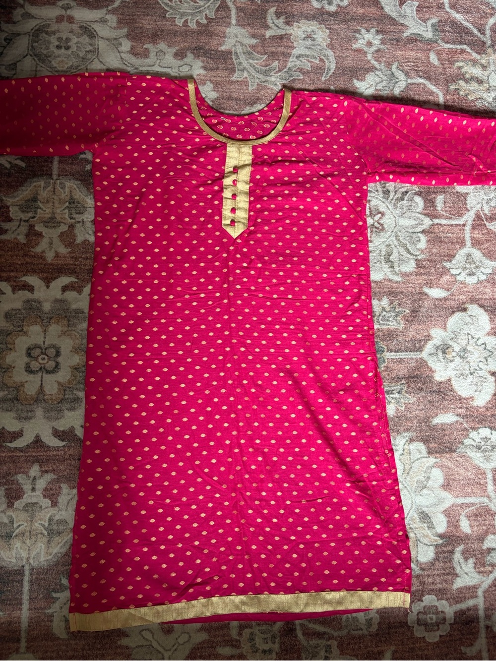Pink Traditional Embellished Kurta (long tunic) with Gold Accents size 12-14